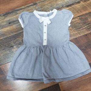 Janie And Jack Gray Shimmer Short Sleeve Knit Sweater Dress, Size 6-12 Months
